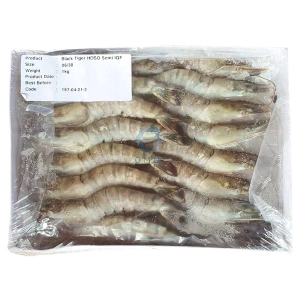 Hasoos Fish 26/30 TIGER PRAWN HOSO (SHELL ON, MEDIUM) 26/30 老虎虾 (中)