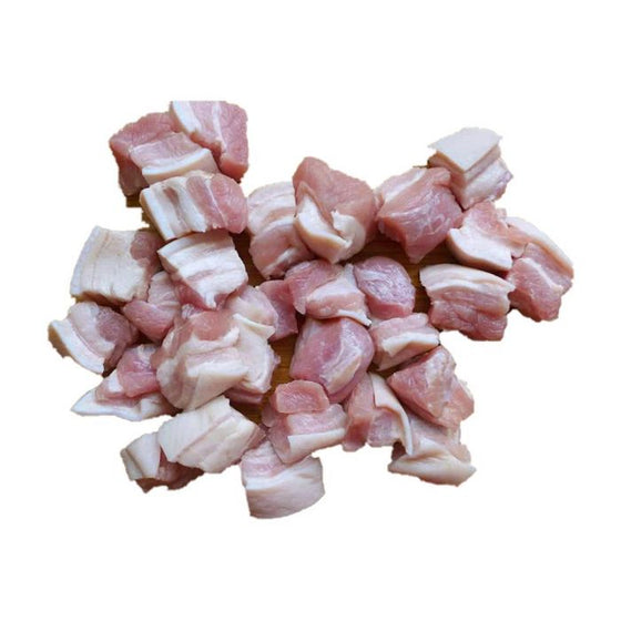 PORK BELLY CUBES (SKIN ON, 2.5CM X 2.5CM) 带皮三层肉切大粒 - APPROX 1KG/PKT